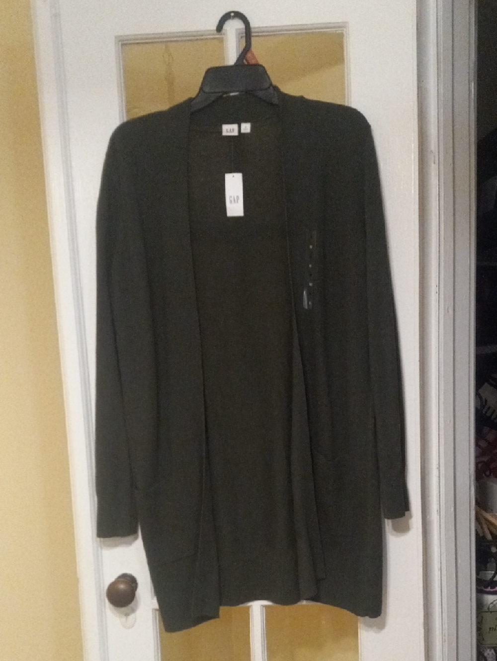 GAP Womens  Open-Front Long Cardigan - Olive Green/Gray NWT